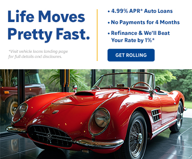 Red corvette that links to Auto loan offerings from California Highway Patrol Credit Union.