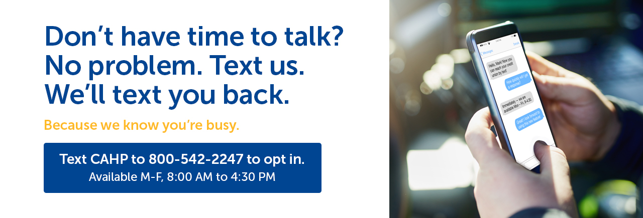 Banner image that links to Mobile Banking. Image is a Point of Sale system scanning a CAHP payment card.